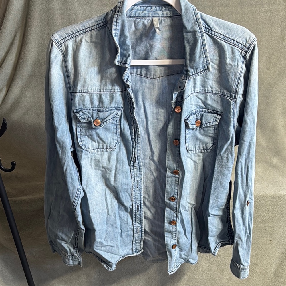 Light Blue Denim Button-Up Shirt
